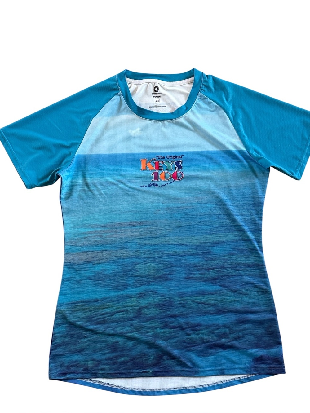 KEYS 100 2026 WOMENS SHORT SLEEVE PERFORMANCE TEE SHIRT OCEAN PATTERN MEDIUM NEW
